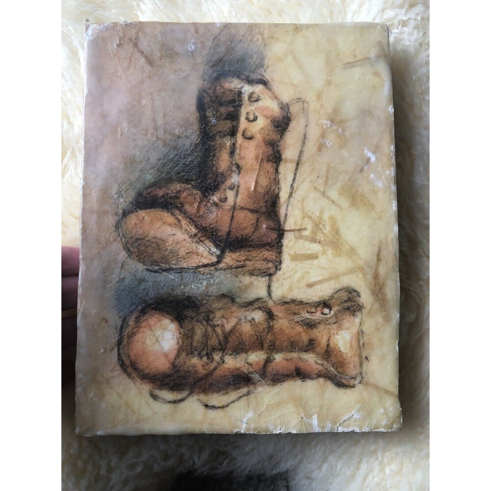 Mini Hand Painted  Art - Work Boots - 8x9”